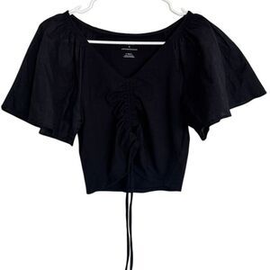 Maeve by Anthropologie‎ black flutter sleeve cinch blouse Women's XS g1